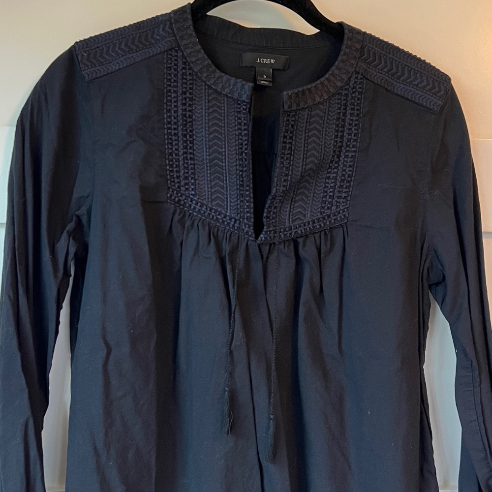 J. Crew Dark Blue Embroidered Blouse